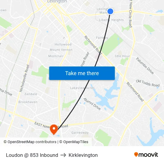 Loudon @ 853 Inbound to Kirklevington map