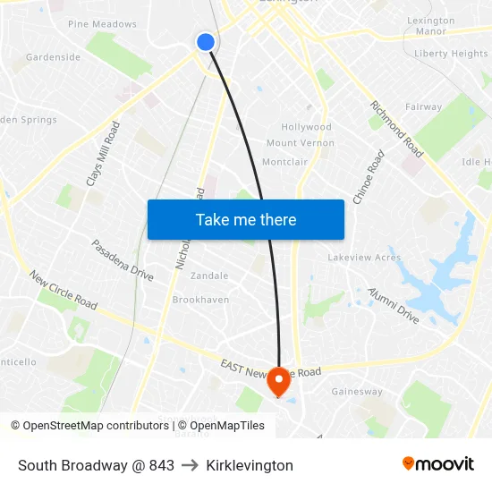 South Broadway @ 843 to Kirklevington map