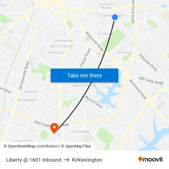 Liberty @ 1601 Inbound to Kirklevington map