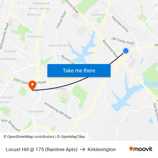 Locust Hill @ 175 (Raintree Apts) to Kirklevington map