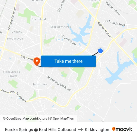 Eureka Springs @ East Hills Outbound to Kirklevington map