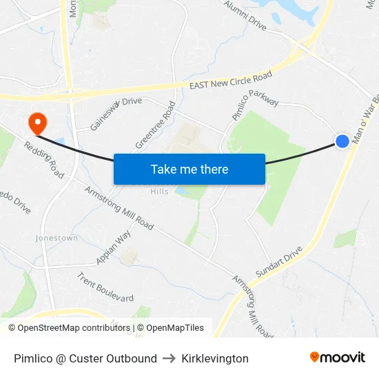 Pimlico @ Custer Outbound to Kirklevington map