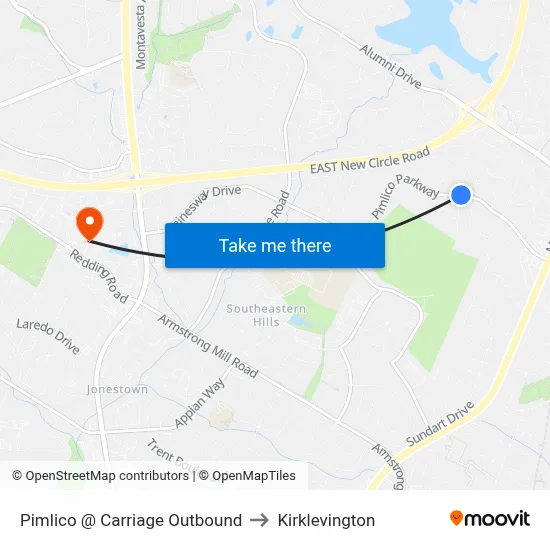Pimlico @ Carriage Outbound to Kirklevington map
