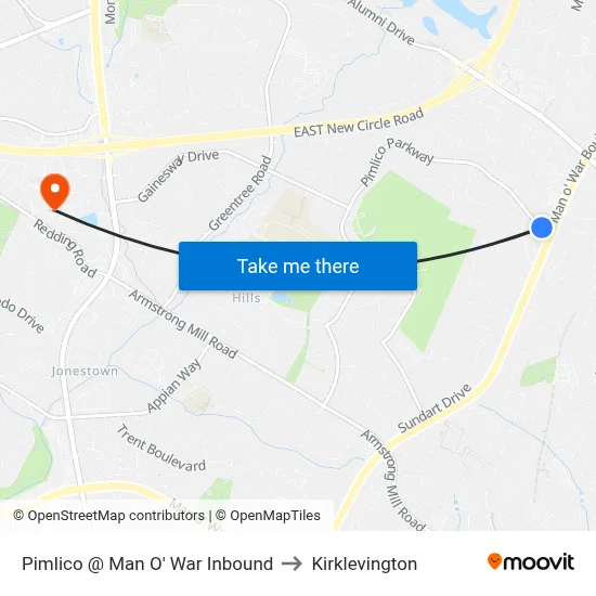 Pimlico @ Man O' War Inbound to Kirklevington map