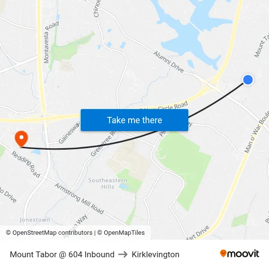 Mount Tabor @ 604 Inbound to Kirklevington map