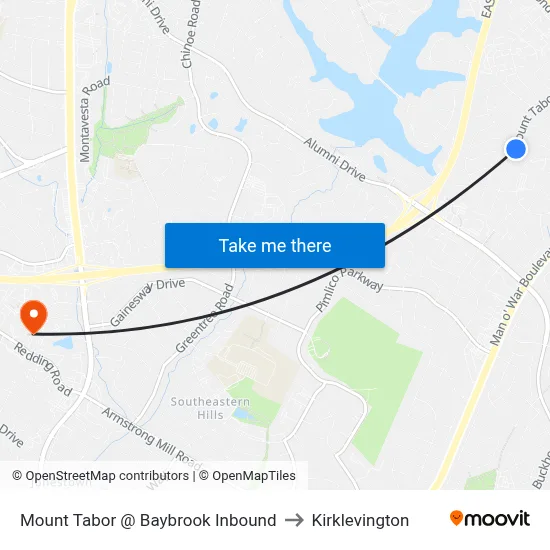 Mount Tabor @ Baybrook Inbound to Kirklevington map