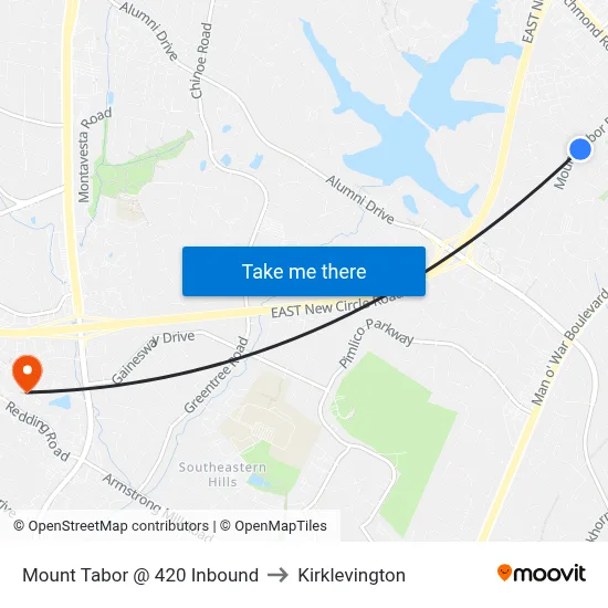 Mount Tabor @ 420 Inbound to Kirklevington map