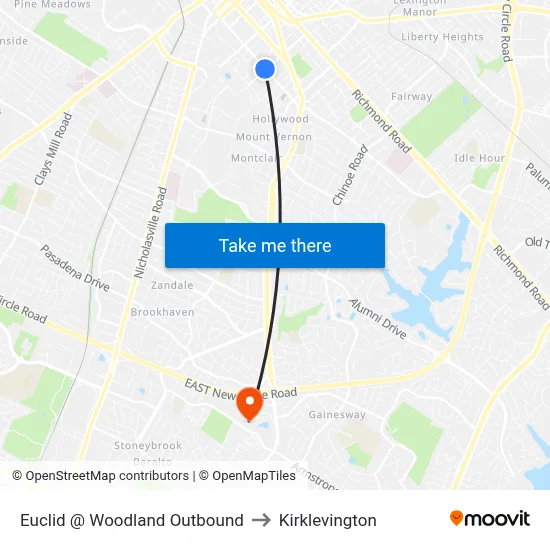 Euclid @ Woodland Outbound to Kirklevington map