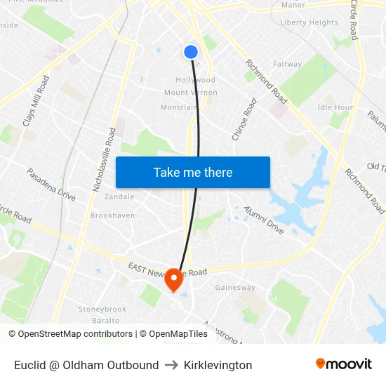 Euclid @ Oldham Outbound to Kirklevington map