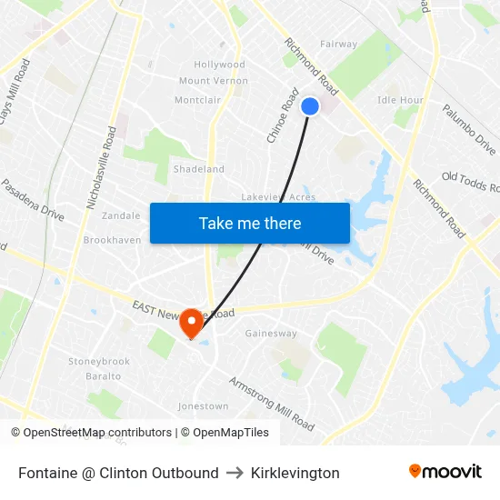 Fontaine @ Clinton Outbound to Kirklevington map