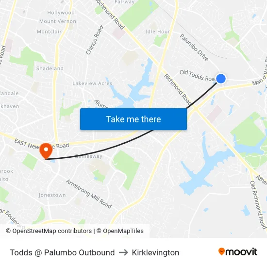 Todds @ Palumbo Outbound to Kirklevington map