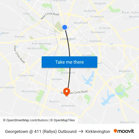 Georgetown @ 411 (Rallys) Outbound to Kirklevington map