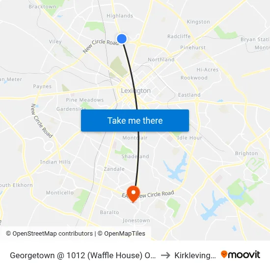 Georgetown @ 1012 (Waffle House) Outboun to Kirklevington map