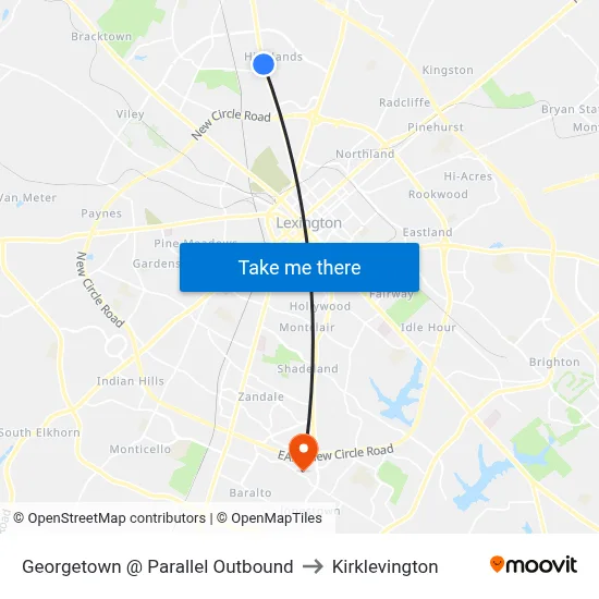 Georgetown @ Parallel Outbound to Kirklevington map