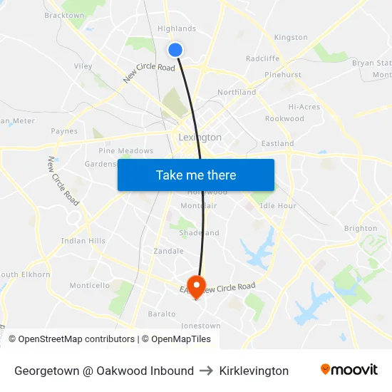Georgetown @ Oakwood Inbound to Kirklevington map