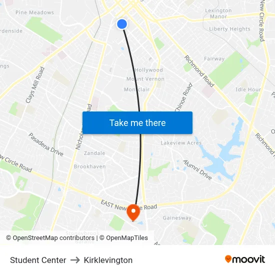 Student Center to Kirklevington map