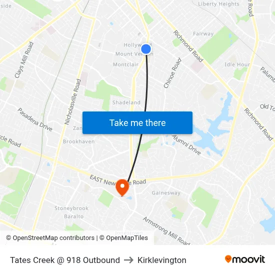 Tates Creek @ 918 Outbound to Kirklevington map