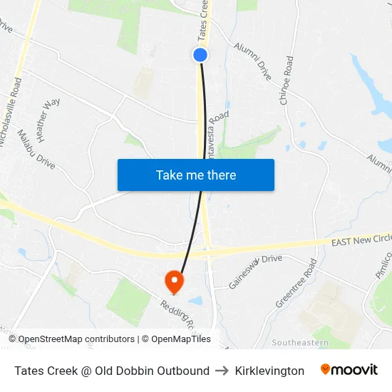 Tates Creek @ Old Dobbin Outbound to Kirklevington map