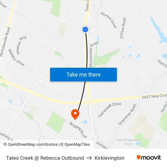 Tates Creek @ Rebecca Outbound to Kirklevington map