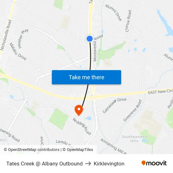 Tates Creek @ Albany Outbound to Kirklevington map