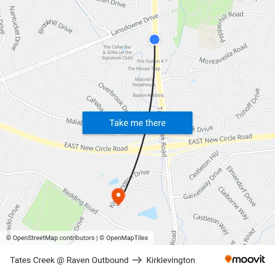 Tates Creek @ Raven Outbound to Kirklevington map