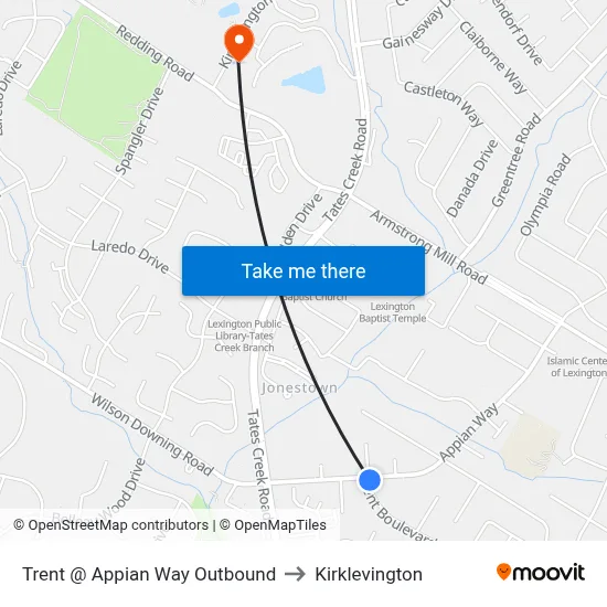 Trent @ Appian Way Outbound to Kirklevington map