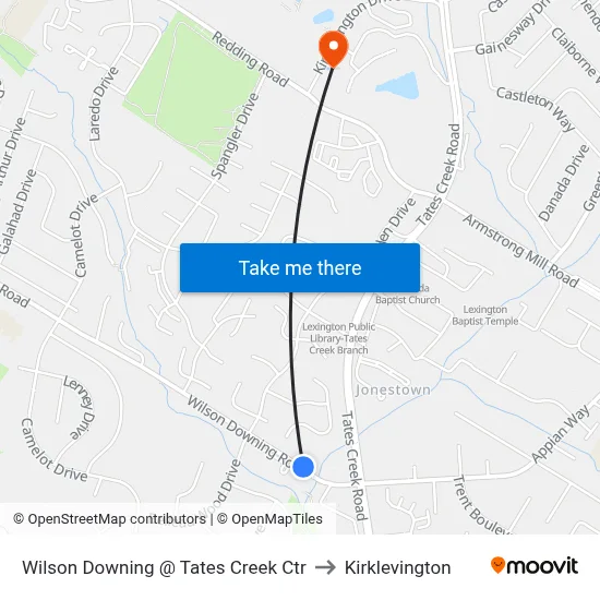 Wilson Downing @ Tates Creek Ctr to Kirklevington map