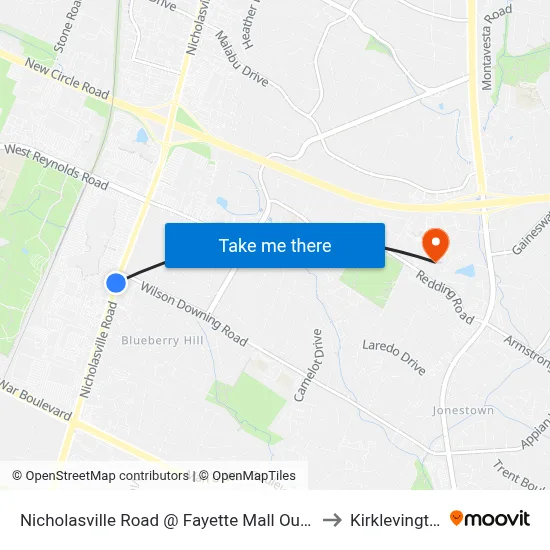 Nicholasville Road @ Fayette Mall Outbou to Kirklevington map