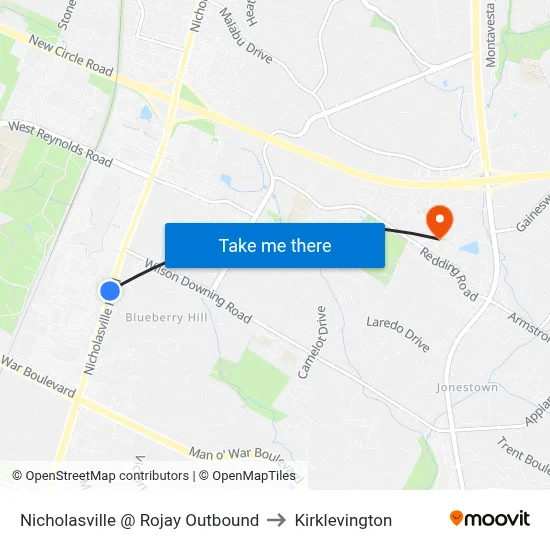 Nicholasville @ Rojay Outbound to Kirklevington map