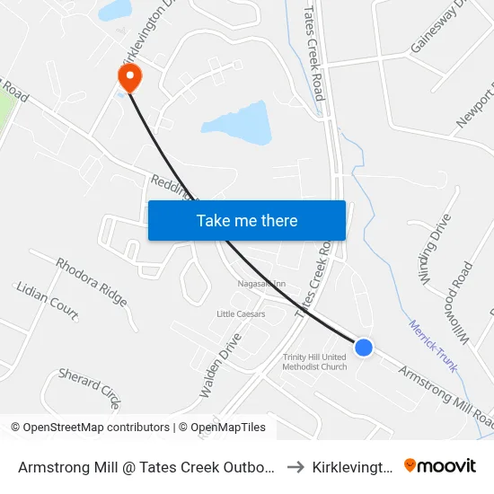 Armstrong Mill @ Tates Creek Outbound to Kirklevington map