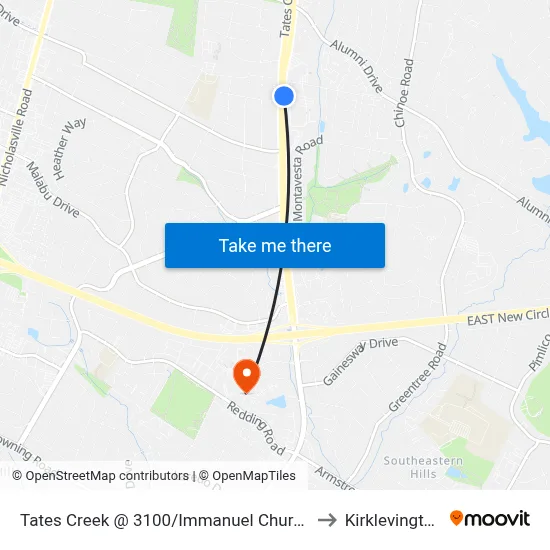 Tates Creek @ 3100/Immanuel Church to Kirklevington map