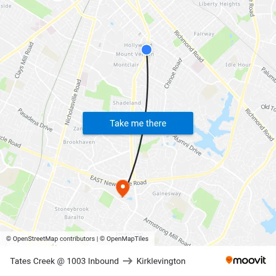 Tates Creek @ 1003 Inbound to Kirklevington map