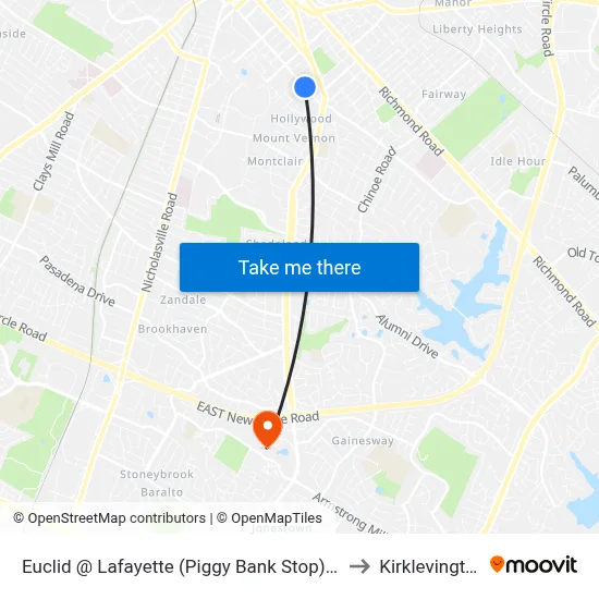 Euclid @ Lafayette (Piggy Bank Stop) Inb to Kirklevington map