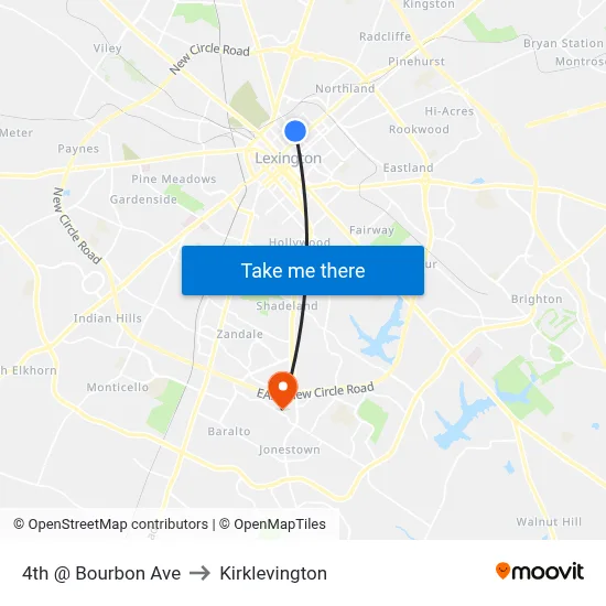 4th @ Bourbon Ave to Kirklevington map