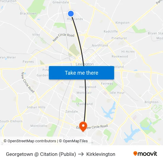Georgetown @ Citation (Publix) to Kirklevington map
