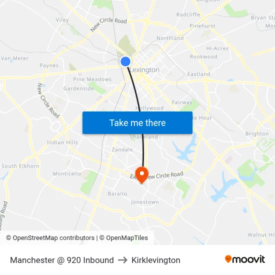 Manchester @ 920 Inbound to Kirklevington map