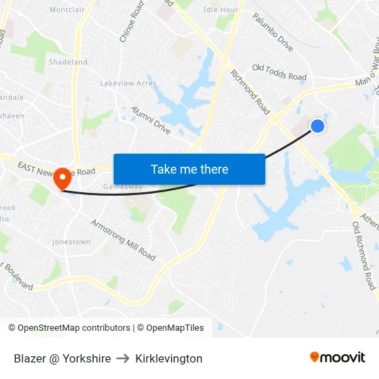 Blazer @ Yorkshire to Kirklevington map