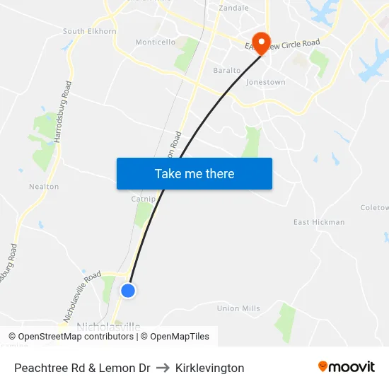 Peachtree Rd & Lemon Dr to Kirklevington map