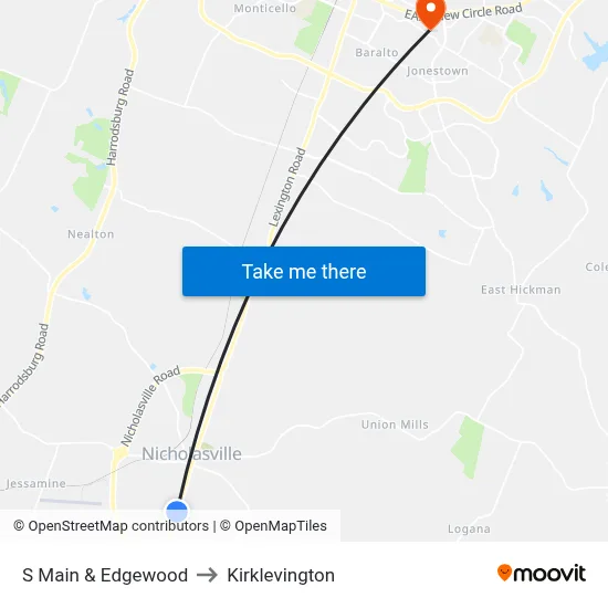 S Main & Edgewood to Kirklevington map