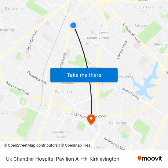 Uk Chandler Hospital Pavilion A to Kirklevington map