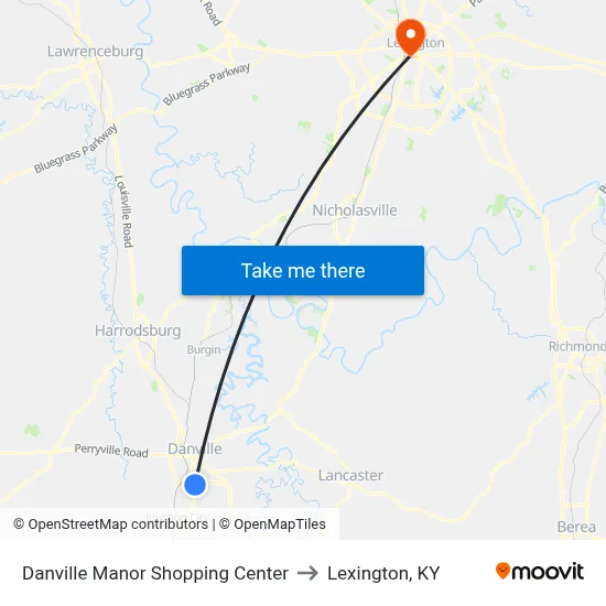 Danville Manor Shopping Center to Lexington, KY map