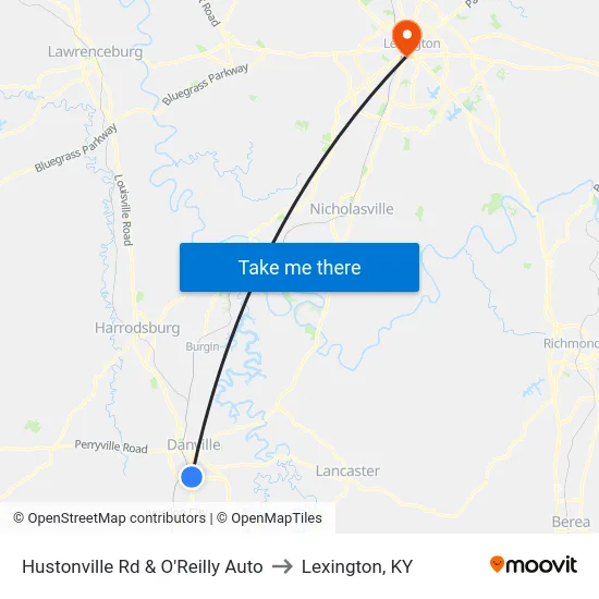 Hustonville Rd & O'Reilly Auto to Lexington, KY map