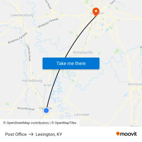 Post Office to Lexington, KY map