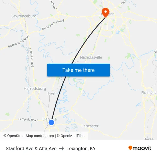 Stanford Ave & Alta Ave to Lexington, KY map
