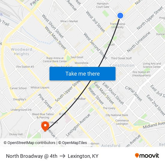 North Broadway @ 4th to Lexington, KY map