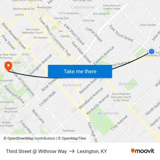 Third Street @ Withrow Way to Lexington, KY map