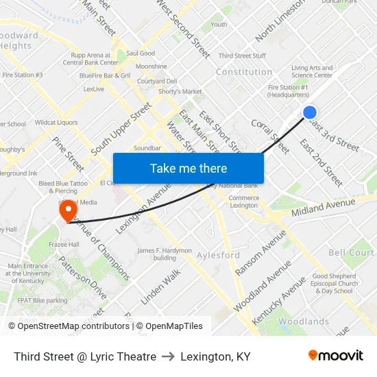 Third Street @ Lyric Theatre to Lexington, KY map