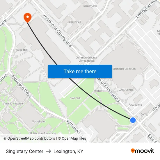 Singletary Center to Lexington, KY map
