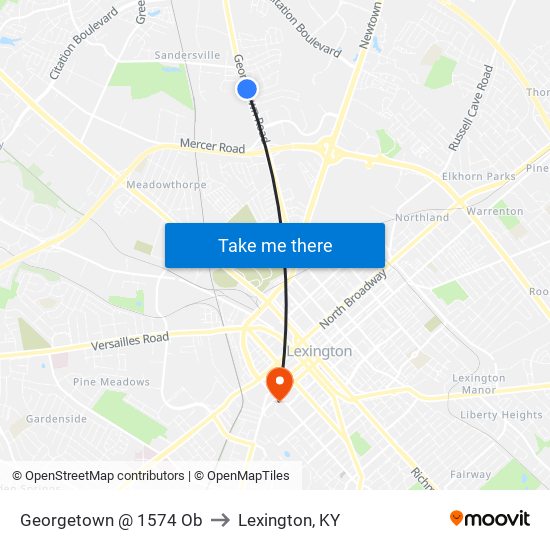 Georgetown @ 1574 Ob to Lexington, KY map