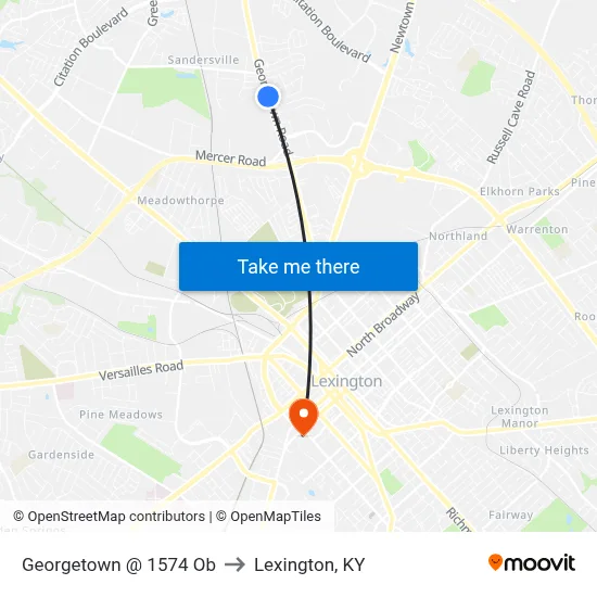 Georgetown @ 1574 Ob to Lexington, KY map